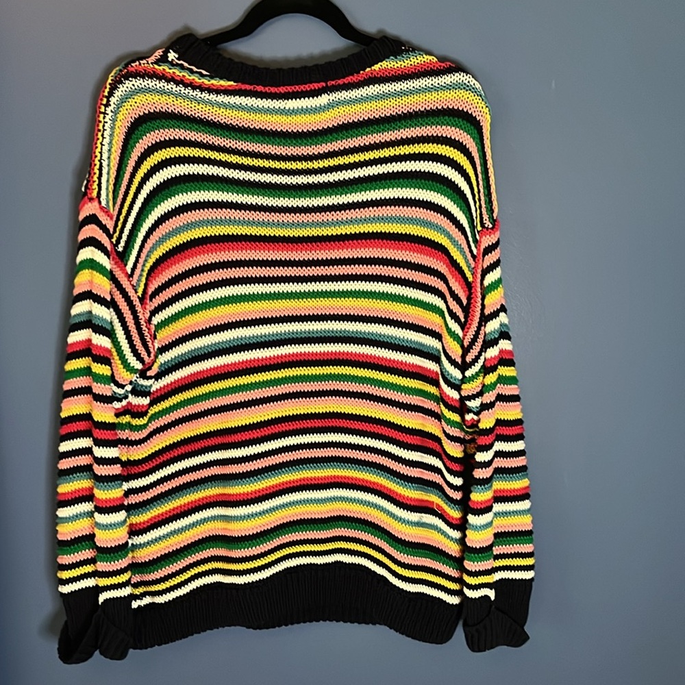 Fate - woman M, cotton blend striped oversized slouchy sweater, bright warm fun - Picture 3 of 11